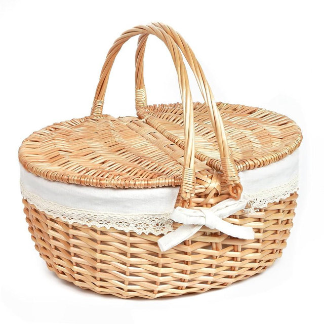 Hap Tim Wicker Picnic Basket for 2 with Lid - Unique Gifts Ideas for Couple, Engagement, Wedding, Bridal Shower, Family, Christmas - White Elephant Gifts for Adults