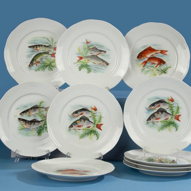 Set of 10 Fish Plates - Deshoulieres