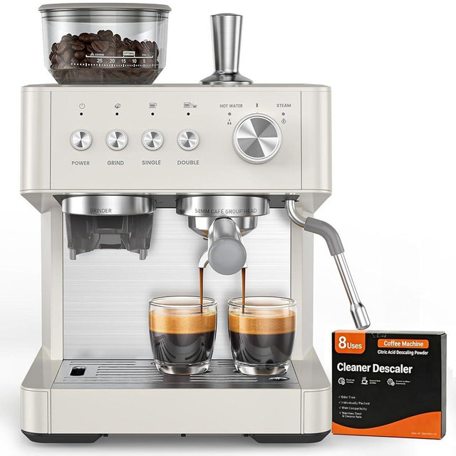 (2026 Upgrade) Espresso Machine with Grinder, 15 Bar Expresso Coffee Machines, Professional Coffee Maker for Latte&Cappuccino with Milk Frother, Expresso Machines for Home Descaling Kit Included