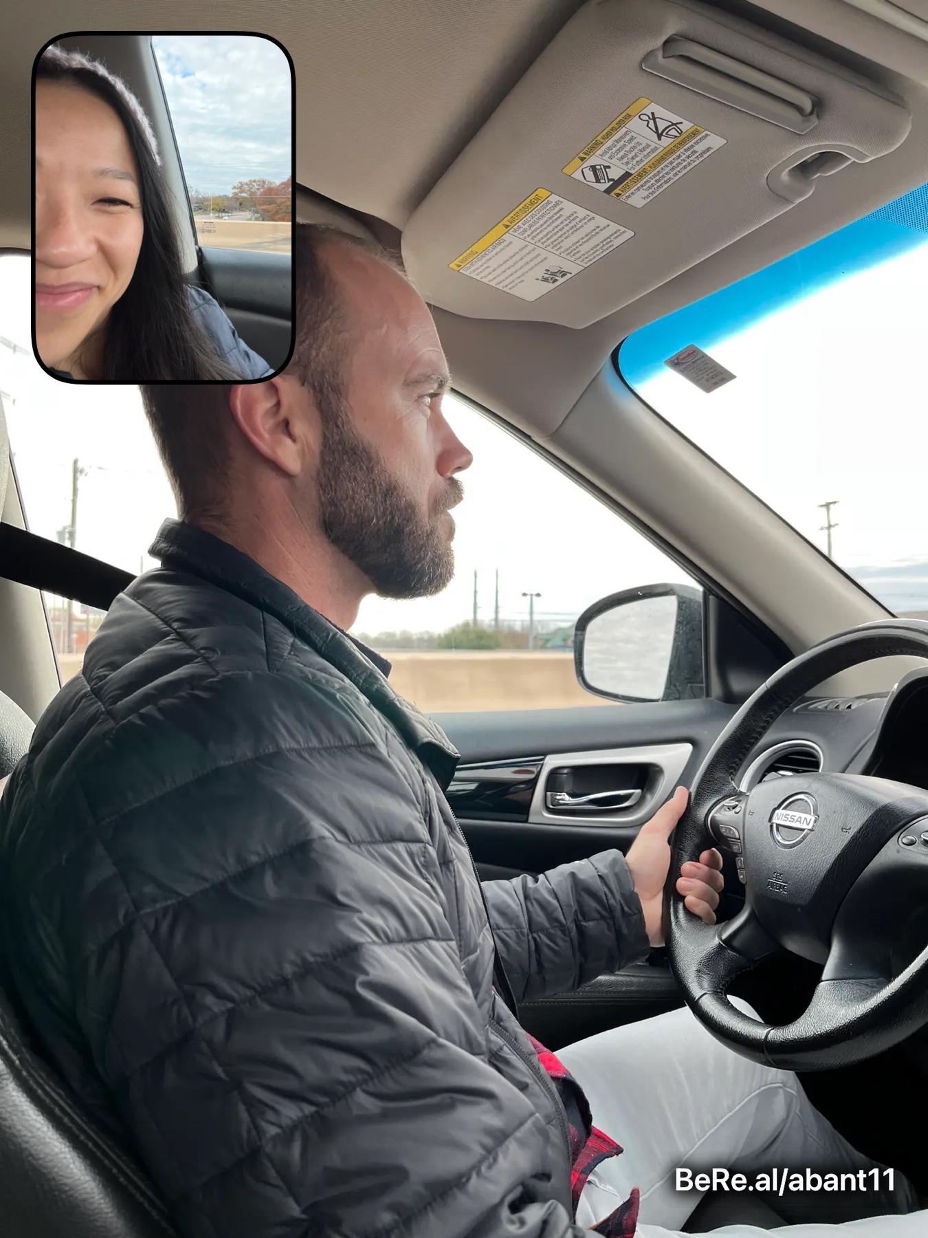 BeReal capturing our drive down to the zoo. And unknown to Amy at the time, our engagement.