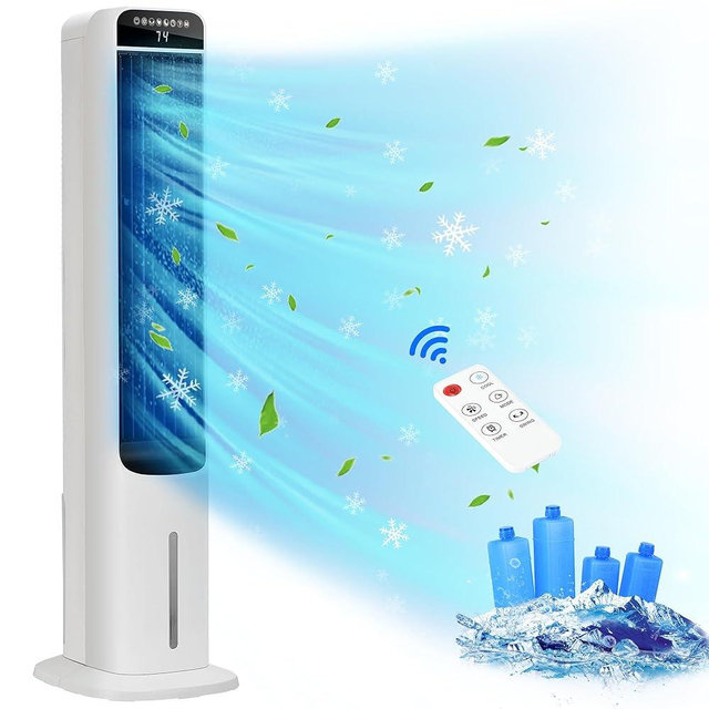MEPTY 41" Swamp Cooler, 3 in 1 Evaporative Air Cooler with Remote, Portable Cooling Fans that Blow Cold Air with 3 Speeds, 4 Modes, Tower Fan 120° Oscillation Air Conditioner for Bedroom Home Office