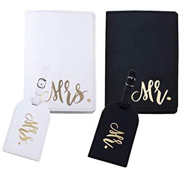mr and mrs passport covers and luggage tags gift set, couple passport holder for honeymoon