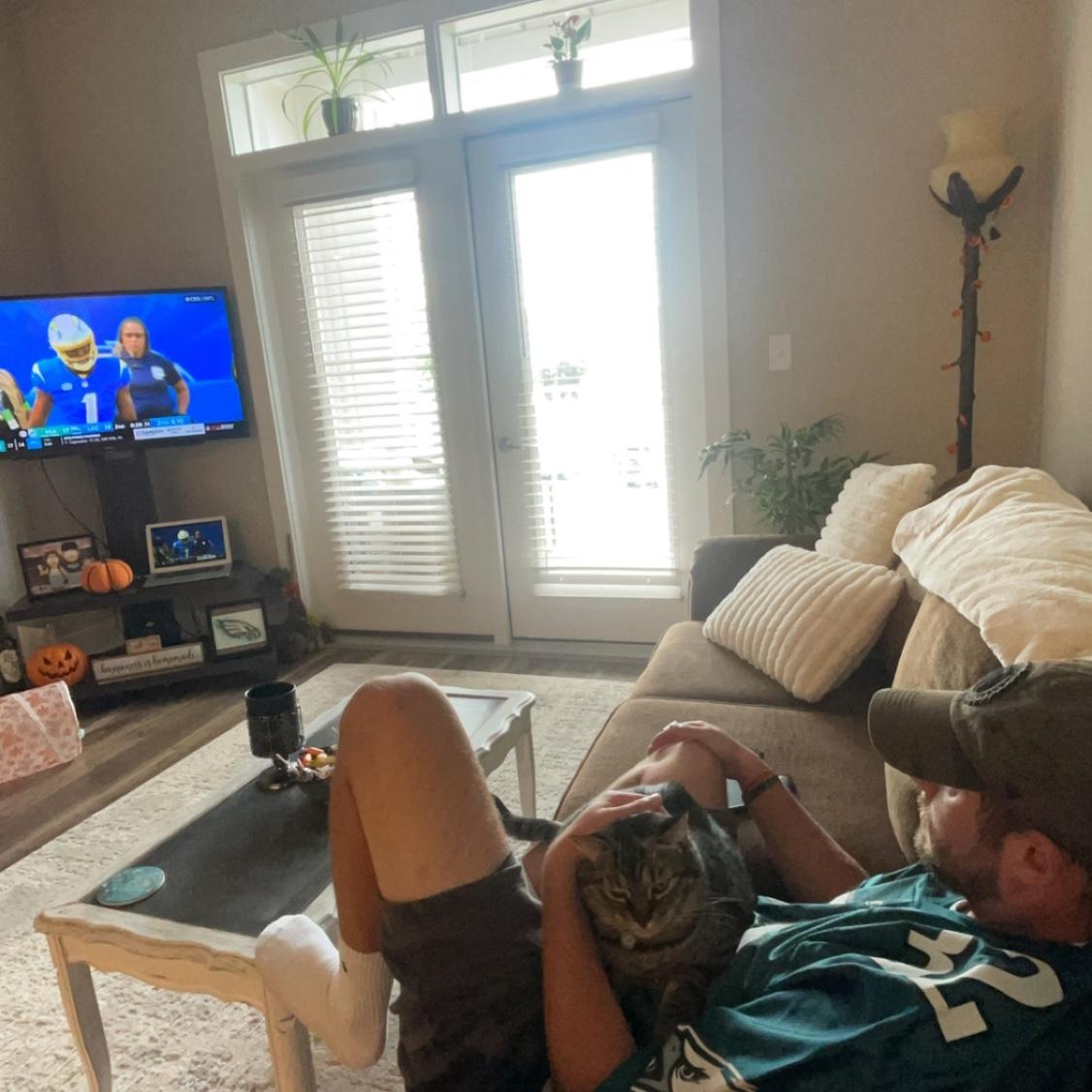 Jasmine and Kolby watching the Eagles game.