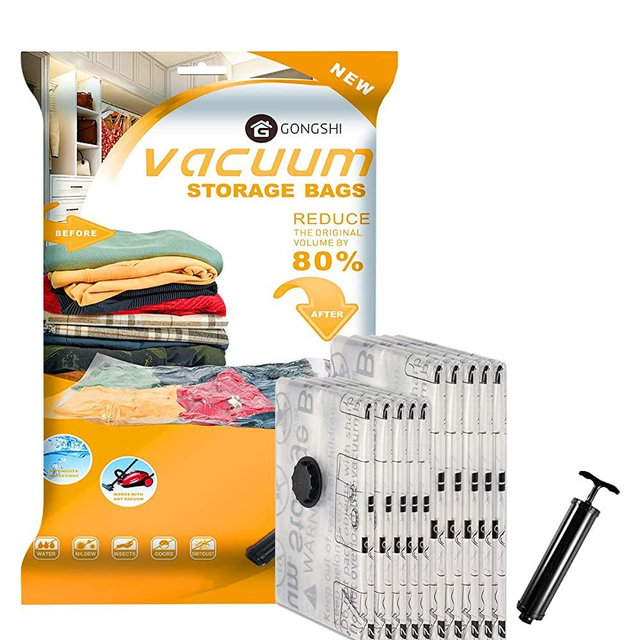 GONGSHI Vacuum Storage Bags (5 x Large, 5 x Medium), Space Saver Sealer Compression Bags with Travel Hand Pump