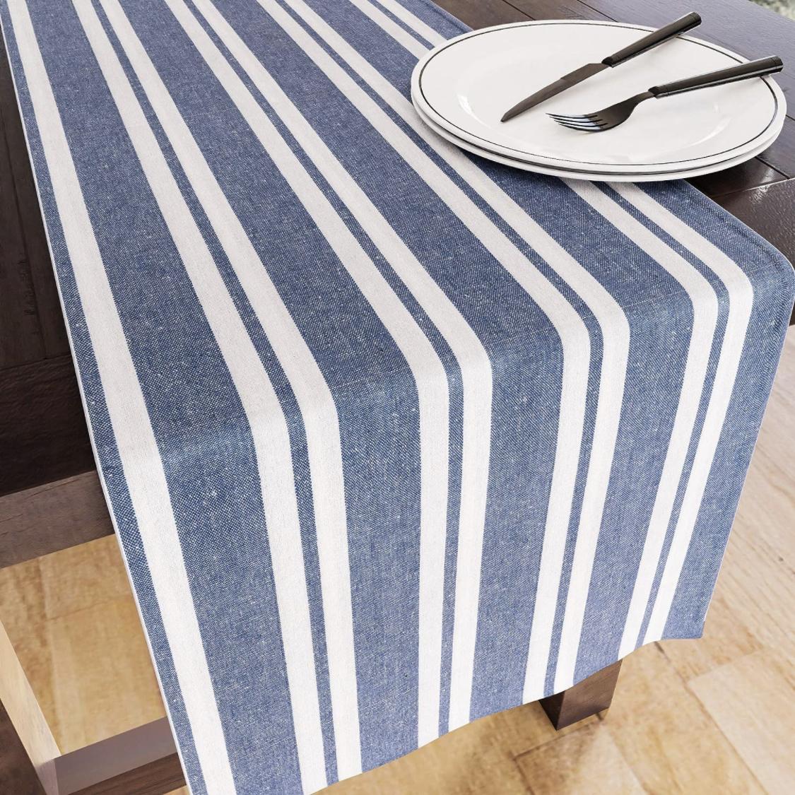 Franca Blue Striped Table Runner 13x72