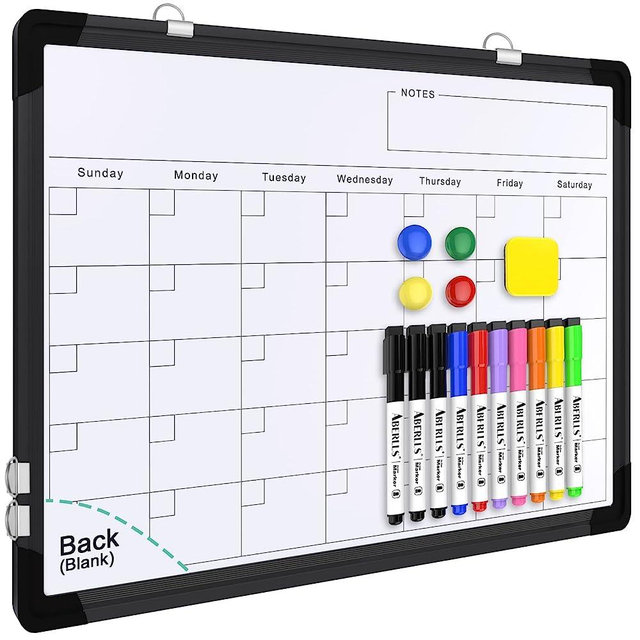 Small Monthly Calendar Dry Erase Whiteboard for Wall, 16in x 12in Magnetic Dry Erase Board, Hanging Double-Sided White Board, Portable Board for Drawing, Kitchen, Planning, Memo, School, Home, Office
