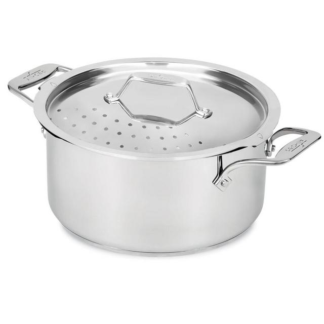 All-Clad Simply Strain Stainless Steel Multipot with Straining Lid, 6-Quart, Induction, Oven Broiler Safe 600F, Strainer, Pasta Strainer with Handle, Steamer Pot, Cookware, Home, Pots and Pans, Silver