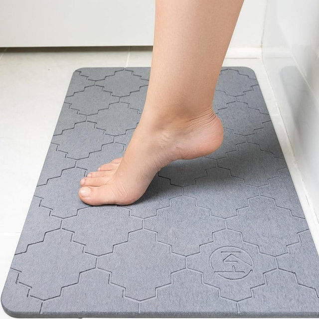 KALHOOF Diatomite Stone Bath Mat for Bathroom or Kitchen Water Absorbing, Quick-Drying, Non-Slip, Eco-Friendly, Stylish Large Dish Dry Solution Made with Absorbent Diatomaceous Earth Rock - Grey