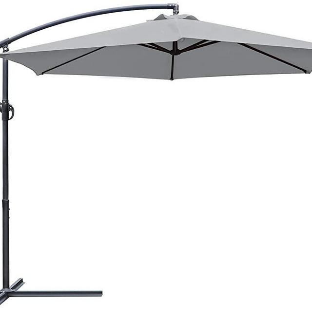 Greesum Offset Umbrella 10FT Cantilever Patio Hanging Umbrella Outdoor Market Umbrella with Crank and Cross Base (Gray)