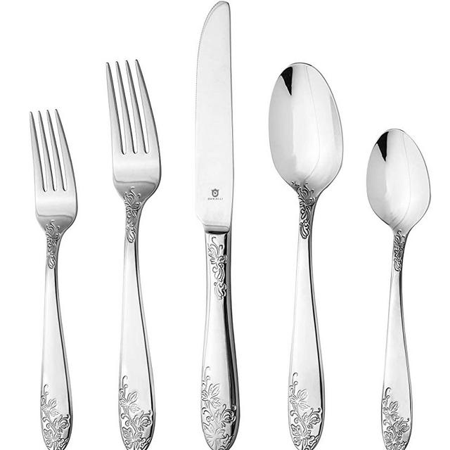 DANIALLI 60 Piece Silverware Set For 12, 18 10 Stainless Steel Silverware Set, Modern Imperial Flatware Set, Include Knife/Fork/Spoon & Long Teaspoon/Salad Fork Mirror-Polished Dishwasher Safe Cutlery