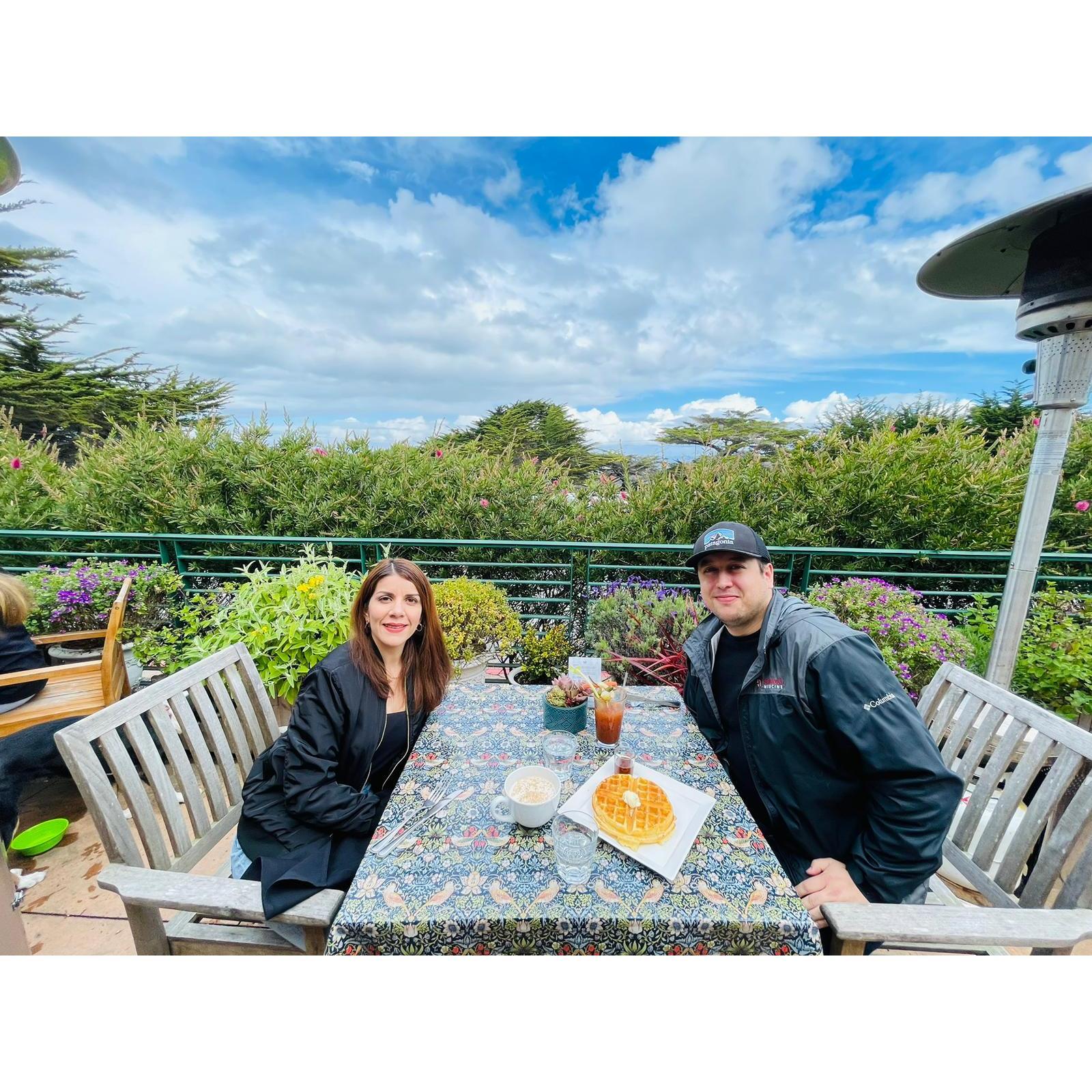 Two years since we met <3 Celebrating having breakfast in Monterey