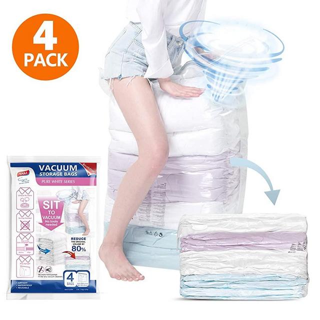 TAILI Cube Vacuum Space Saver Bags Jumbo Size 4 Pack of 31x40x15 inch Extra Large Compressed Closet Organizers and Storage Bags for Comforters, Pillows, Bedding, Blankets, Clothes, No Pumps Needed