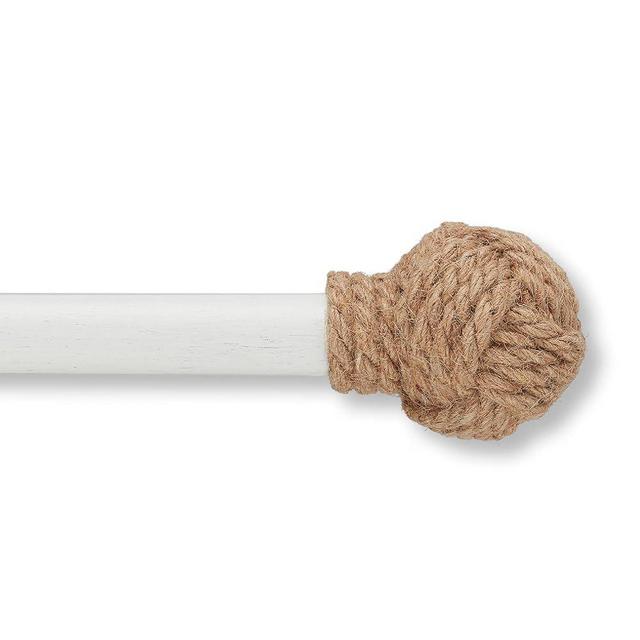 MODE Coastal Collection 1 1/8" Diameter Curtain Rod Set with Coastal Jute Curtain Rod Finials and Steel Wall Mounted Adjustable Curtain Rod, Fits 36” to 72” Windows, Weathered White