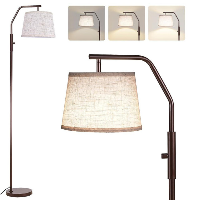 SUNMORY Floor Lamps for Living Room, 9W Bulb Included, Lamp for Bedroom with Adjust Head, Standing Lamp with Rotary Switch, 0-100% Dimmable Floor Lamp for Living Room Bedroom Office Nursery, Brown.