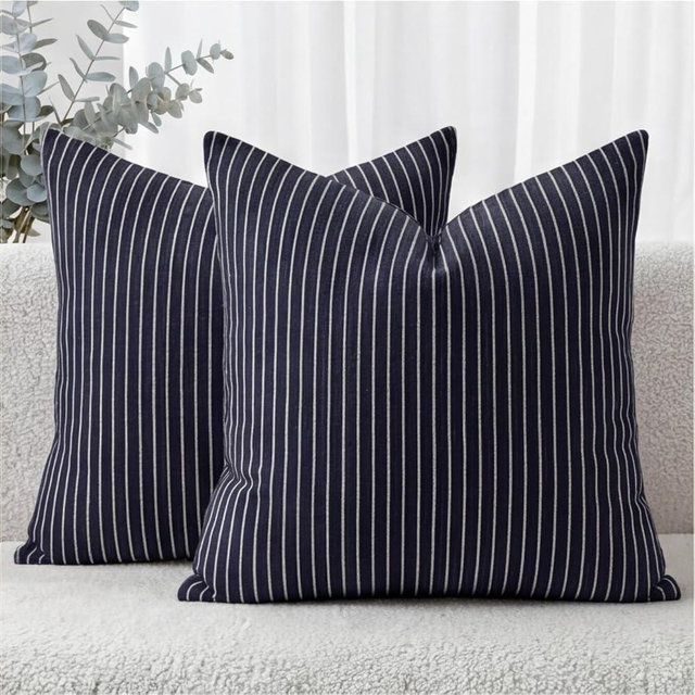 Auomily Striped Textured Chenille Pillow Covers 20x20 Set of 2, Soft Double-Sided Decorative Throw Pillow Cover, Solid Modern Cushion Covers, Giftable Home Decor (Dark Blue, 20x20)