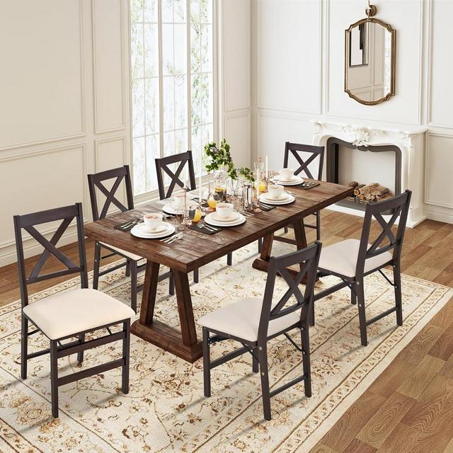 COLAMY Folding Dining Chairs Set of 6, Foldable Chairs with Padded Seats, Wood Folding Dining Room Chairs for Dinner, Kitchen, Party, Camping, Beige