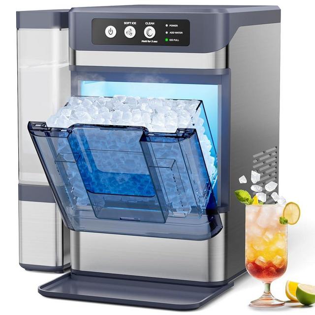 Nugget Ice Maker 44Lbs/24H with 0.8 Gallon Tank,Self-Cleaning Portable Countertop Ice Maker,Soft Chewable Pellet Ice Ready in 5-10min,Stainless Steels Nugget Ice Machine for Kitchens/Home/Office/Bar