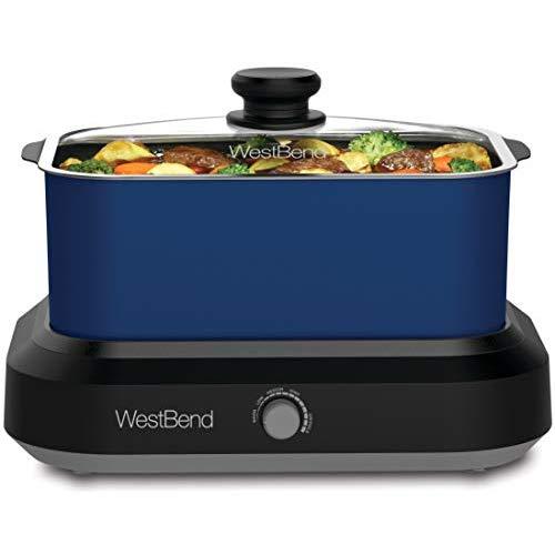 West Bend 87906B Large Capacity Non-Stick Versatility Cooker with 5 Different Temperature Control Settings Dishwasher Safe, 6-Quart, Blue