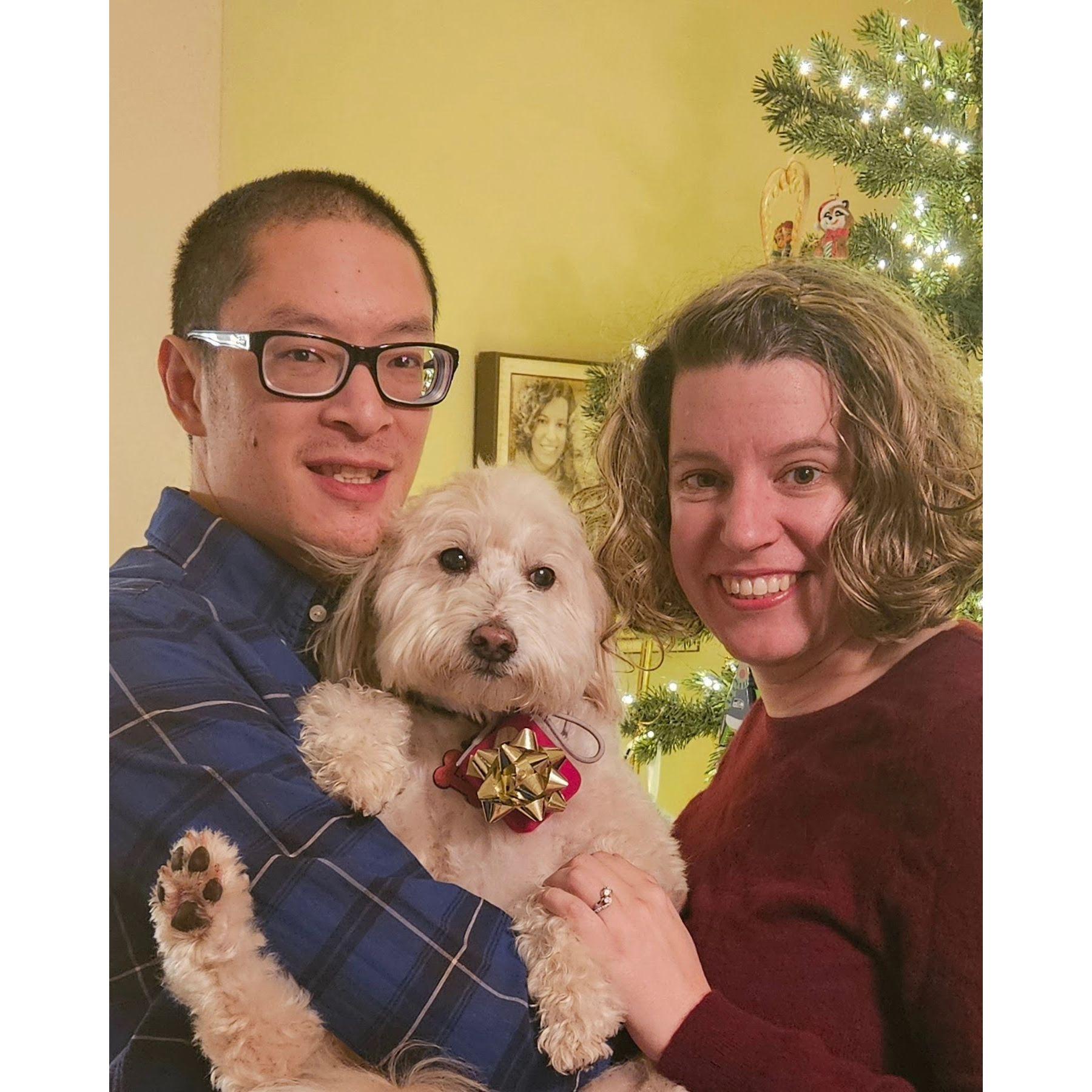 Celebrating our engagement and Lulu's help with the ring box!