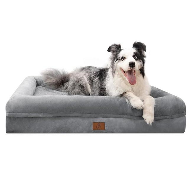 Yiruka Large Dog Bed, Grey Orthopedic Dog Bed, Waterproof Dog Bed with Removable Cover, 4-Sides Removable Bolster Dog Soft Sofa Bed with Nonskid Bottom, Washable Dog Beds for Large Dogs