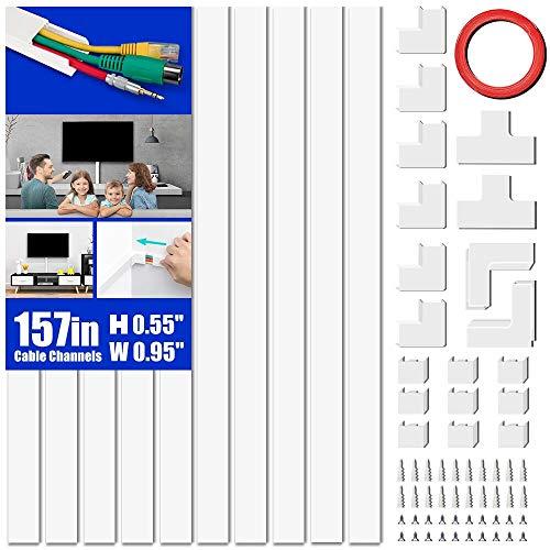 Cord Cover Raceway Kit, 157" Cable Cover Channel, Paintable Cord Concealer System Cable Hider, Cord Wires, Hiding Wall Mount TV Powers Cords in Home Office, 10X L15.7in X W0.95in X 0.55in