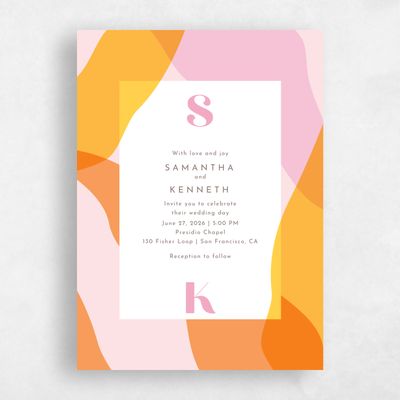Flamingo, Pink Wedding Invitation - Everly Portrait
