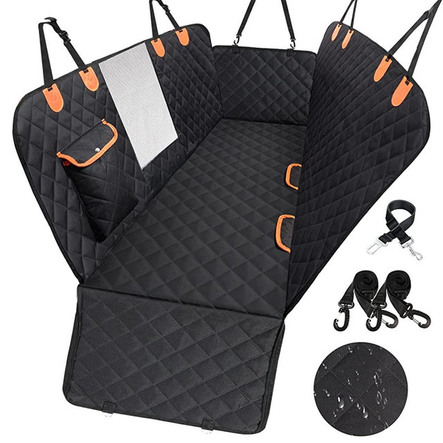 EasyHaWei Dog Car Seat Cover for Back Seat 600D Scratchproof Nonslip Durable Waterproof Cars Pet Backseat Covers with Mesh Window Dogs Hammock for Car，SUV, Truck (Black)