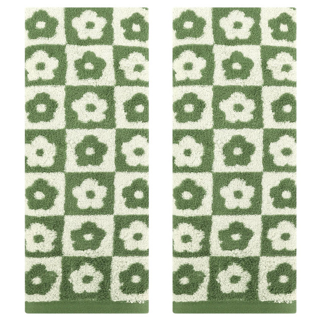 REGALWOVEN Cotton Soft Absorbent Decorative Bathroom Hand Towel 14" x 30" Green 2 Pcs