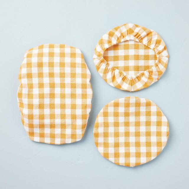 3pc Gingham Reusable Cloth Dish Cover Set Gold/Cream - Hearth & Hand™ with Magnolia