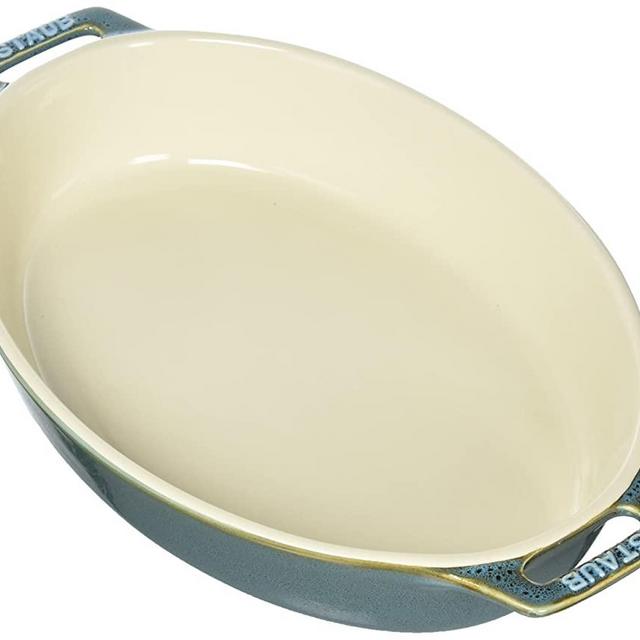 STAUB Ceramics Oval Baking Dish, 11-inch, Rustic Turquoise