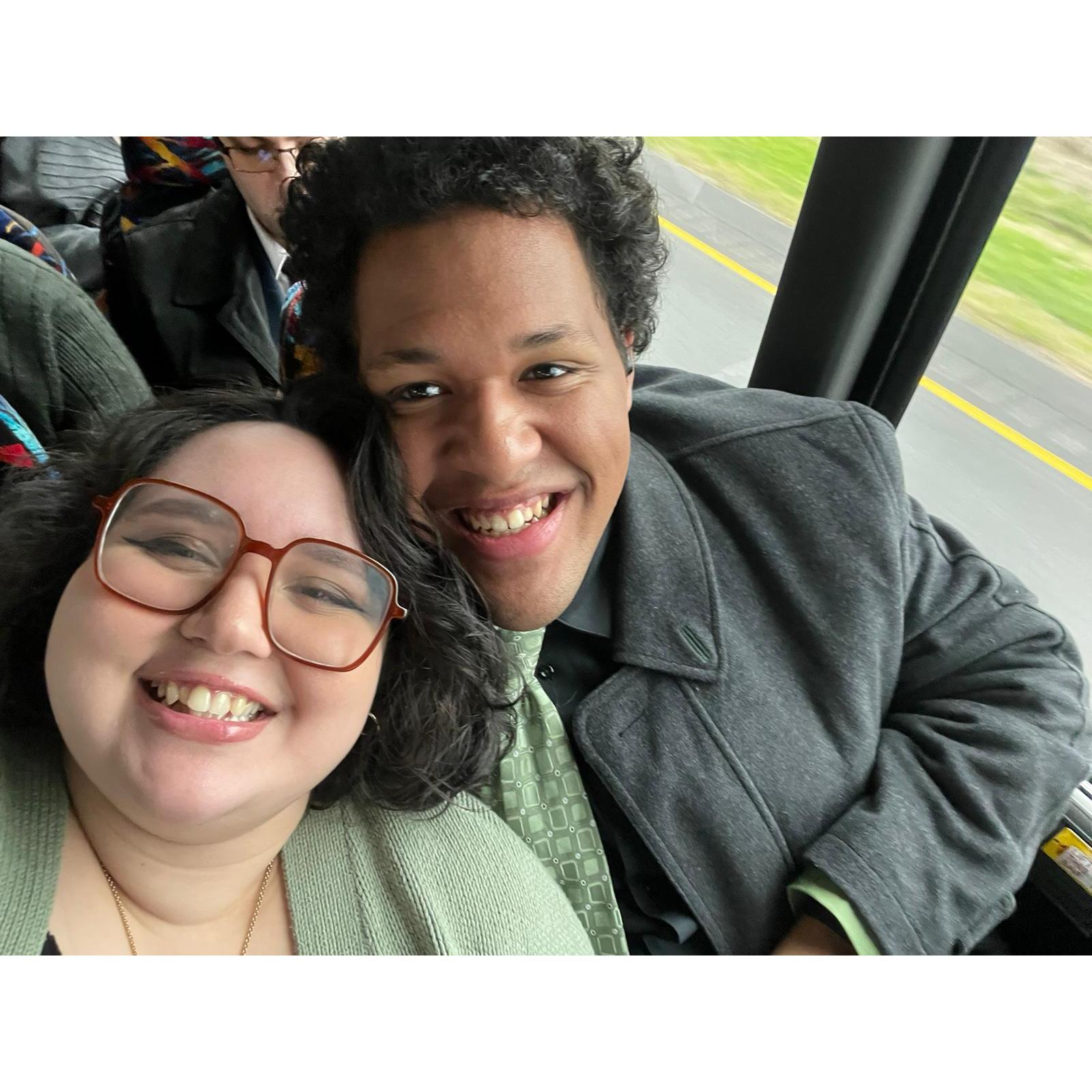 T:Our first road trip! Us on our way to Warwick Bethel.
J: Also the most bacon in a BLT EVER