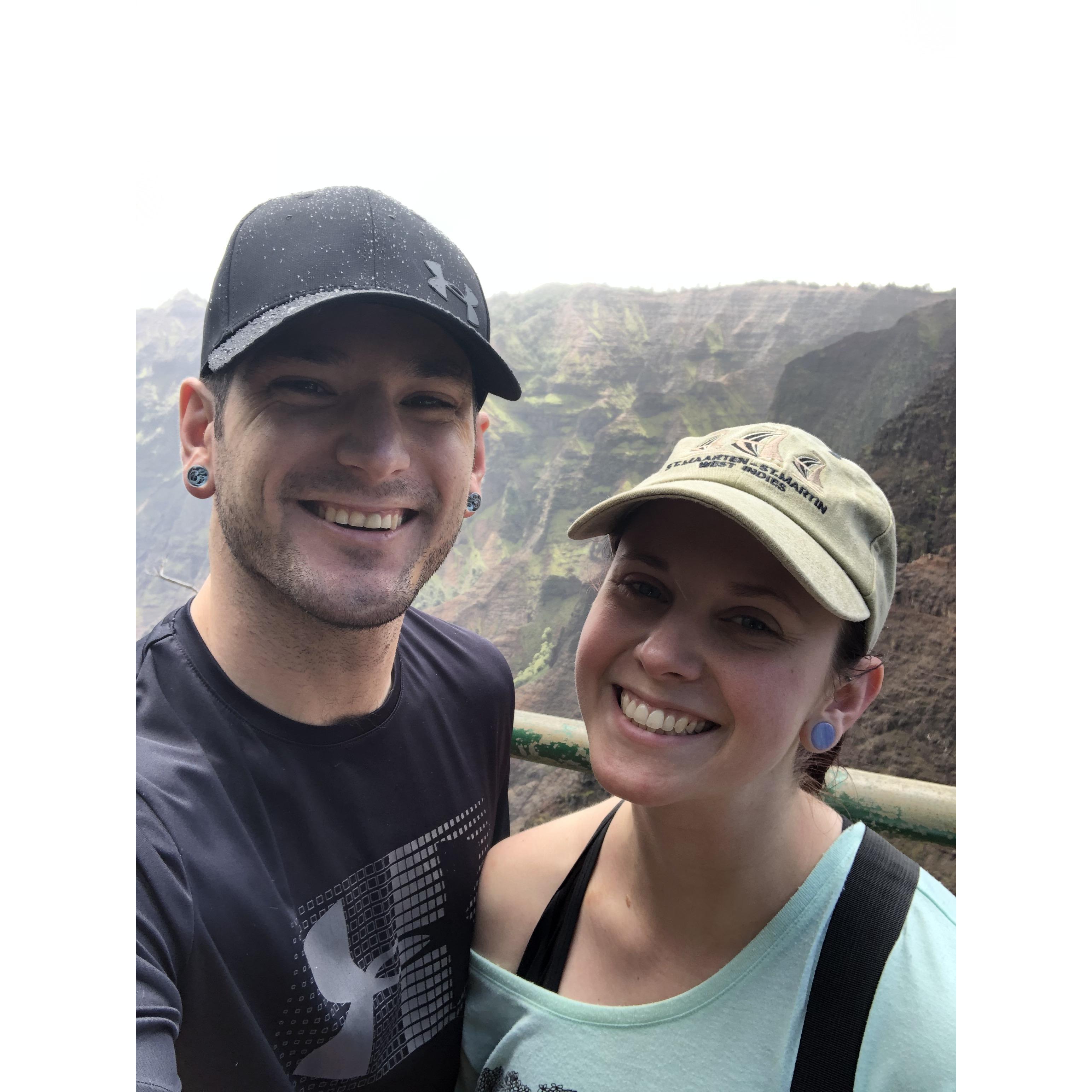 Us hiking Waipo'o Falls trial in Hawaii!