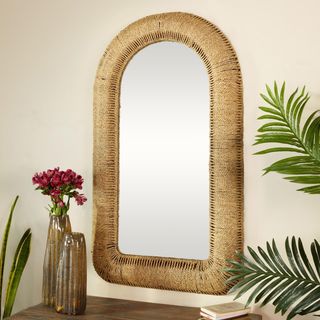 Rattan Woven Arched Room Wall Mirror