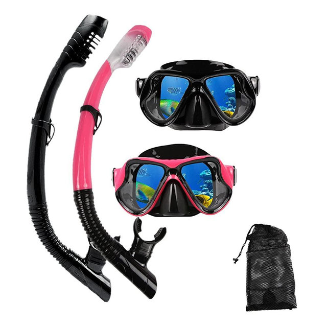DIPUKI Snorkeling Gear for Adults Snorkel mask Set Scuba Diving mask Dry Snorkel Swimming Glasses Swim Dive mask Nose Cover Youth Free Diving