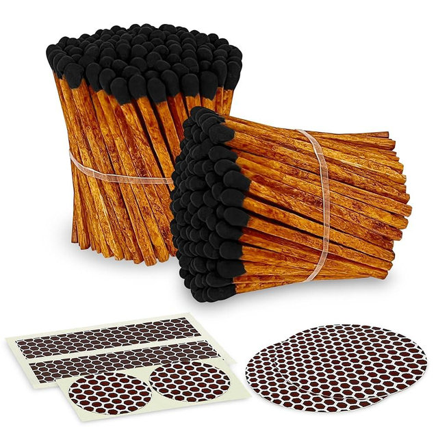Thankful Greetings Brown Stick Black Tip Decorative Matches | 200+ Artisan 2” Safety Espresso Style Matchsticks with Adhesive Strikers | Great for Home Decor & Candle Lovers