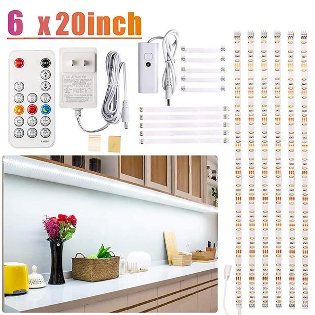 Under Counter Light, Dimmable LED Under Cabinet Lighting, 6 PCS LED Strip Light Bars with Remote Control for Kitchen,Shelf,Pantry,Showcase,Desk,Cupboard 6000K White, Timing, 16W 1500LM,9.8 ft