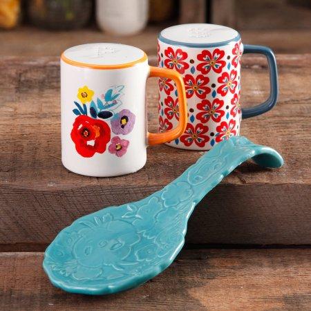 The Pioneer Woman Flea Market Stoneware Turquoise Spoon Rest & Salt And Pepper Set