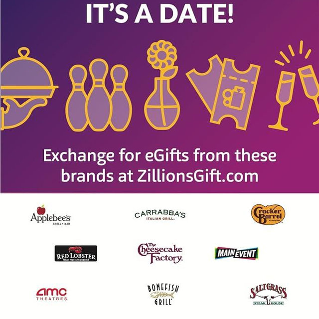 Zift Zillions of Gifts Physical Gift Card (Multi-Brand) | It's a Date, Dining