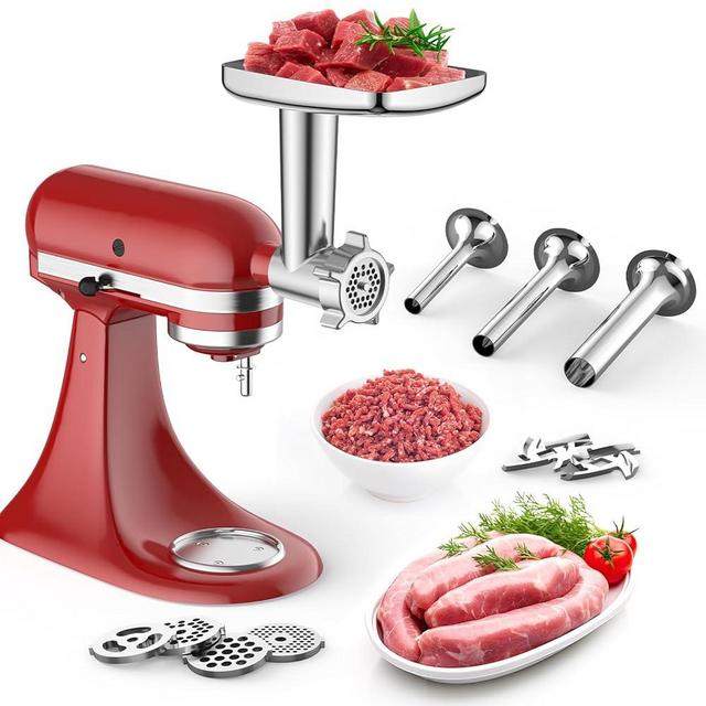 Meat Grinder Attachment for KitchenAid Stand Mixer, Meat Grinder for KitchenAid Mixer With 4 Grinding Plates, 3 Sausage Stuffer Tubes and 2 Cutting Blades, Kitchenaid Mixer Attachments by FGREEBLE