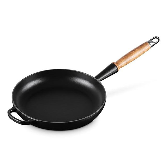Le Creuset Enameled Cast Iron Alpine Wood Handle Fry Pan, 10.25", Licorice