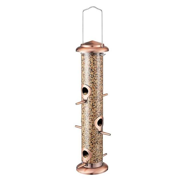 iBorn Metal Bird Feeders Brushed Copper Wild Bird Feeder for Outdoors Hanging All Metal Brushed Copper Finishing 14 Inch 6 Port(Seed is not Included)