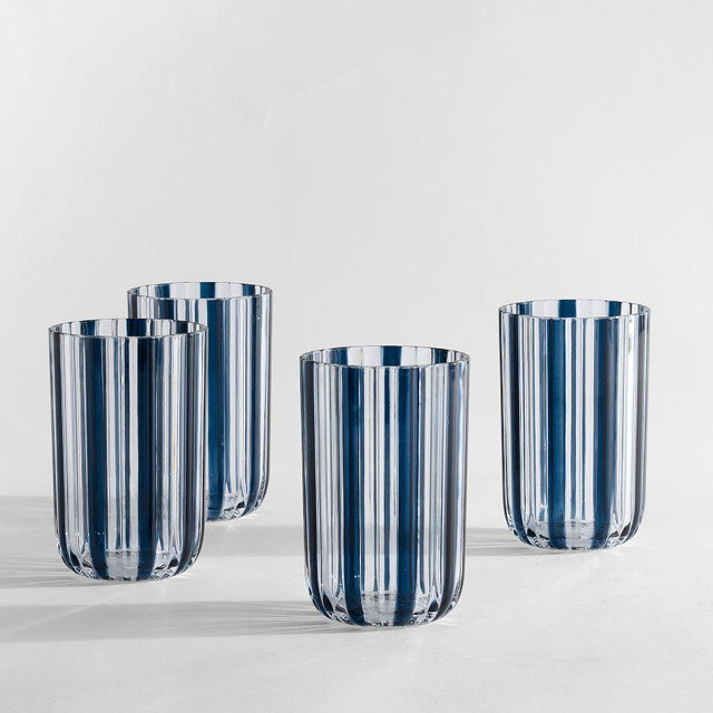 Montauk Stripe Outdoor Tall Tumblers, Navy Blue - Set of 4