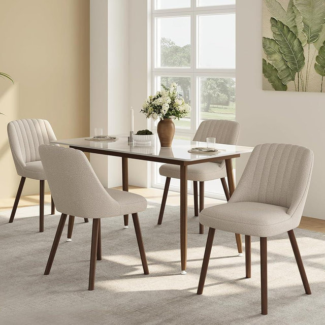 MALOL Upholstered Dining Chairs Set of 4, Modern Fabric Kitchen Chairs with Back, Wood Legs for Kitchen Dining Room Restaurant, Camel