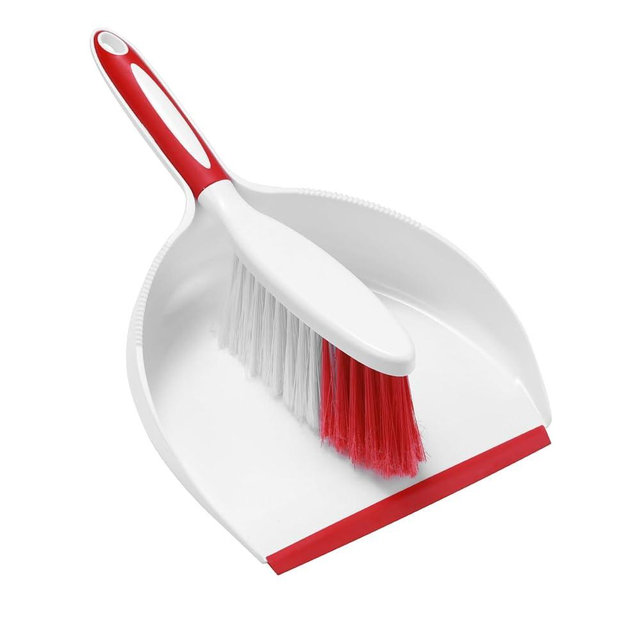 NACENA Dust Pan and Brush Set, Large Hand Broom and Dustpan Set Large Brush and Dustpan Set for Camping Broom and Dustpan Combo for Daily Cleaning Pet Hair Office Home Car, White & Red