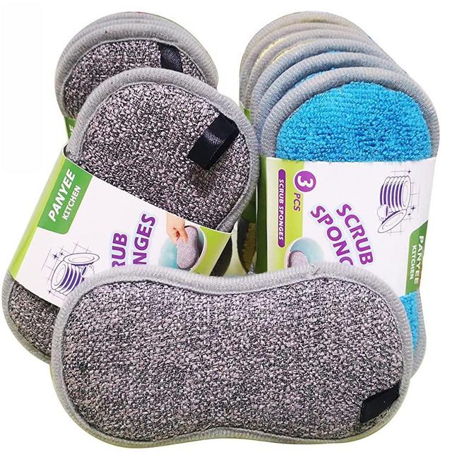 Durable Scrub Scouring Sponge Pad,Non-Scratch Microfiber Reuseable Sponges Along with Heavy Duty Scrubber for Kitchen Cleaning Dishes and Pots-12Pack