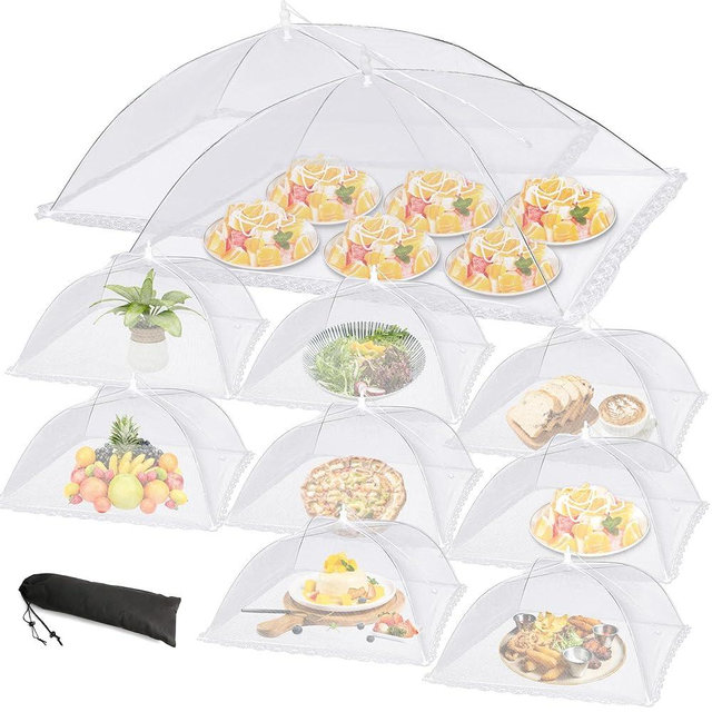 LYDTICK 10 PACK Mesh Food Covers for Outside, Food Covers Outdoors Pop-up Food Tents 2 Extra Large (40"x24") & 8 Large (17"x17") for Picnic, Camping Supplies