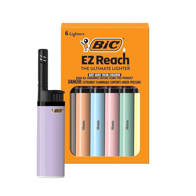 BIC EZ Reach Lighters, Long Metal Wand Candle Lighters for Safer Lighting, Pastel Colors, 6-Pack (Colors May Vary)