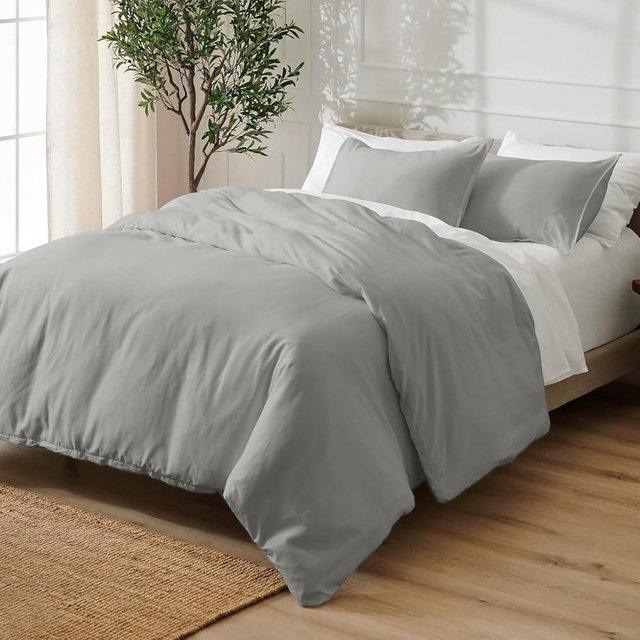 URBANHUT Queen Size Duvet Cover Set (3Pc),100% Cotton 400 Thread Count(No Inserts), Luxury Sateen Weave, Soft & Breathable Comforter Cover with Hidden Button Closure and 2 Pillow Cases - Silver Grey