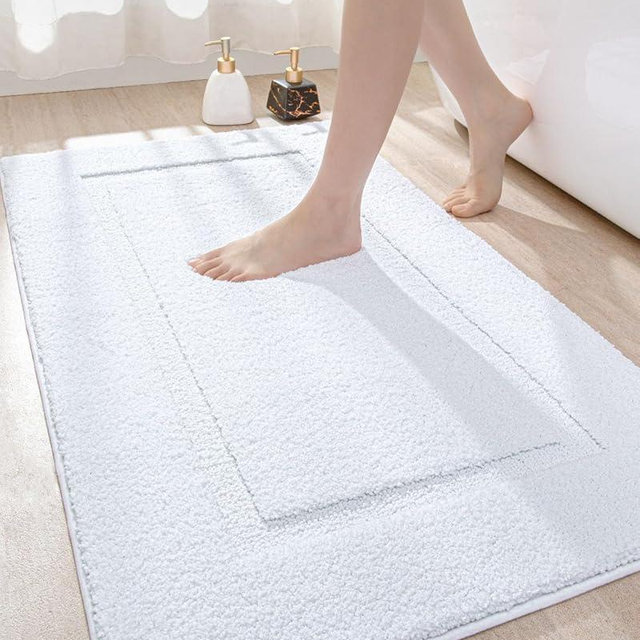 DEXI Bathroom Rug Mat, Ultra Absorbent Soft Bath Rug, Washable Non-Slip Bath Mat for Bathroom Floor, Tub, Shower Room, 43"x24", White