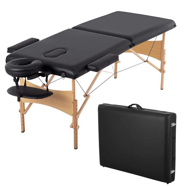 Massage Table,Lash Bed Massage Bed SPA Bed Height Adjustable Massage Table 77 Inch Long 28 Inch Wide 2 Fold PU Portable Salon Bed (Black1)